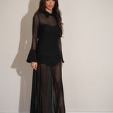 שמלת קומו שילוב צווארון שחורה