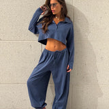 חליפת פולו שרוול ארוך כחולה