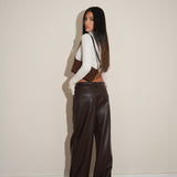 מכנס דמוי עור חום