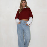 חולצת קרופ שילוב בורדו