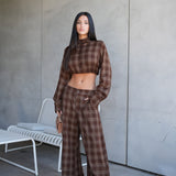 מכנס משבצות קלואה חום