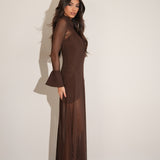 שמלת קומו שילוב צווארון חומה