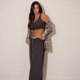 חליפת 3 חלקים משבצות חומה