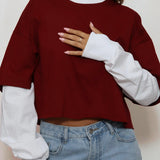 חולצת קרופ שילוב בורדו