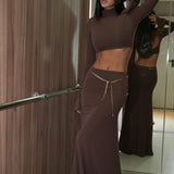 חליפת חצאית נאון חומה