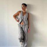 חליפת ווסט משבצות לבנה