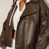 ג'קט דמוי עור בקי חום