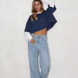 חולצת קרופ שילוב כחולה