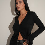 קרדיגן פעמון תחרה שחורה