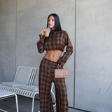 מכנס משבצות קלואה חום