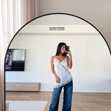 גופיית סאטן שילוב תחרה לבנה