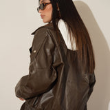 ג'קט דמוי עור בקי חום