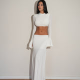 חליפת חצאית נאון לבנה