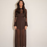 שמלת קומו שילוב צווארון חומה