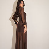 שמלת קומו שילוב צווארון חומה