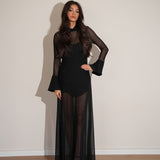 שמלת קומו שילוב צווארון שחורה