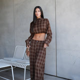 מכנס משבצות קלואה חום