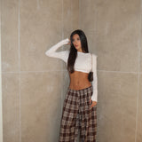 מכנס משבצות בלון חומה