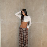 מכנס משבצות בלון חומה