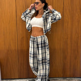 חליפת רוכסן שי-לי משבצות לבן כחול