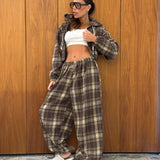 חליפת רוכסן שי-לי משבצות חומה