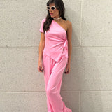 חליפת 2 חלקים קשירה ורודה