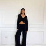 חליפת סטרפלס סיבוב שרוול ארוך שחורה