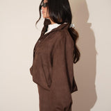 חליפת שורט זמש חומה