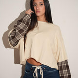 חולצת שרוול משבצות שמנת